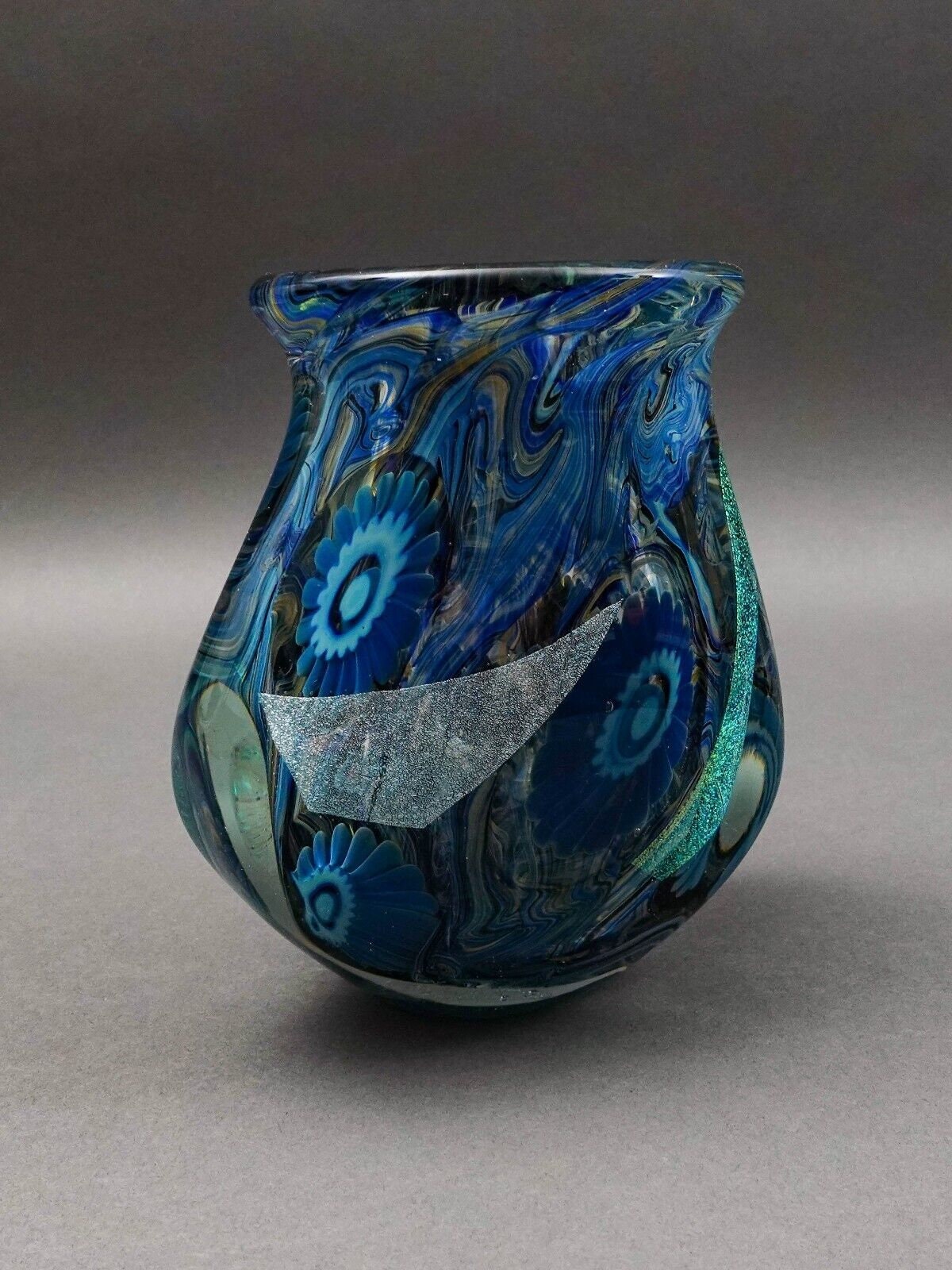 Robert Eickholt 2008 Blue Iridescent Dichroic Free Form Deep Sea Art Glass Vase