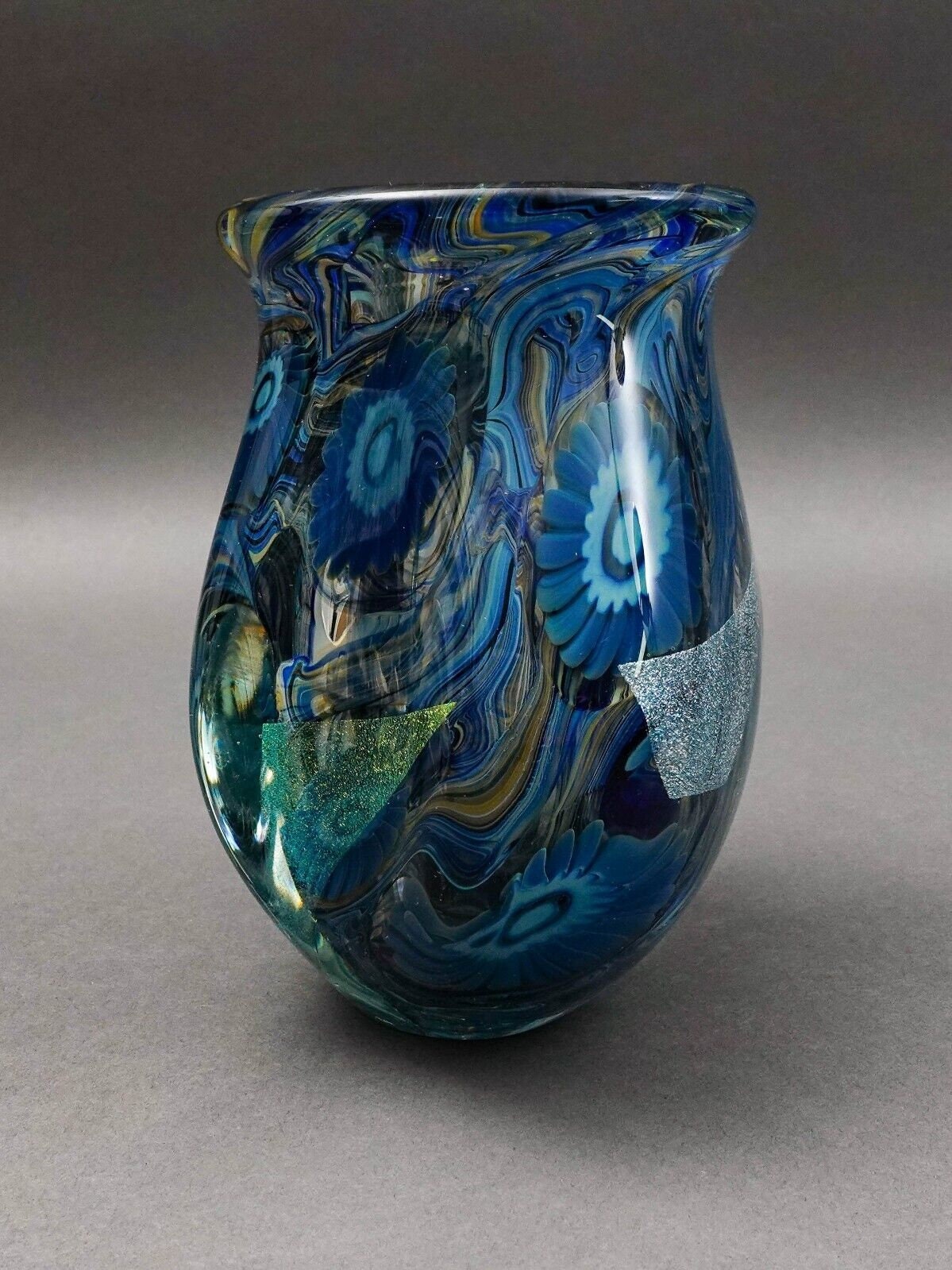 Robert Eickholt 2008 Blue Iridescent Dichroic Free Form Deep Sea Art Glass Vase