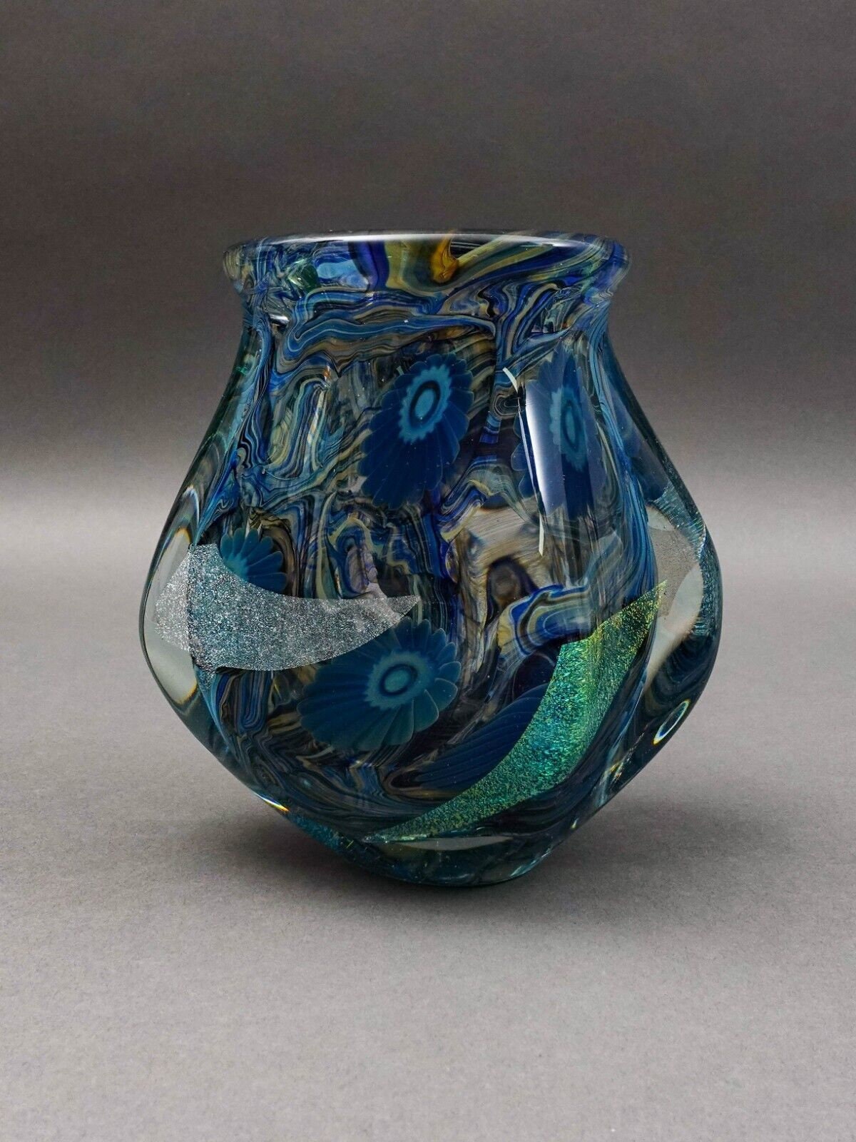 Robert Eickholt 2008 Blue Iridescent Dichroic Free Form Deep Sea Art Glass Vase