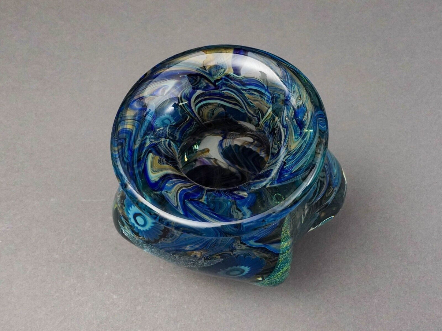 Robert Eickholt 2008 Blue Iridescent Dichroic Free Form Deep Sea Art Glass Vase