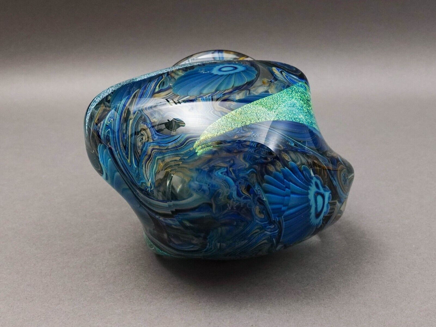 Robert Eickholt 2008 Blue Iridescent Dichroic Free Form Deep Sea Art Glass Vase