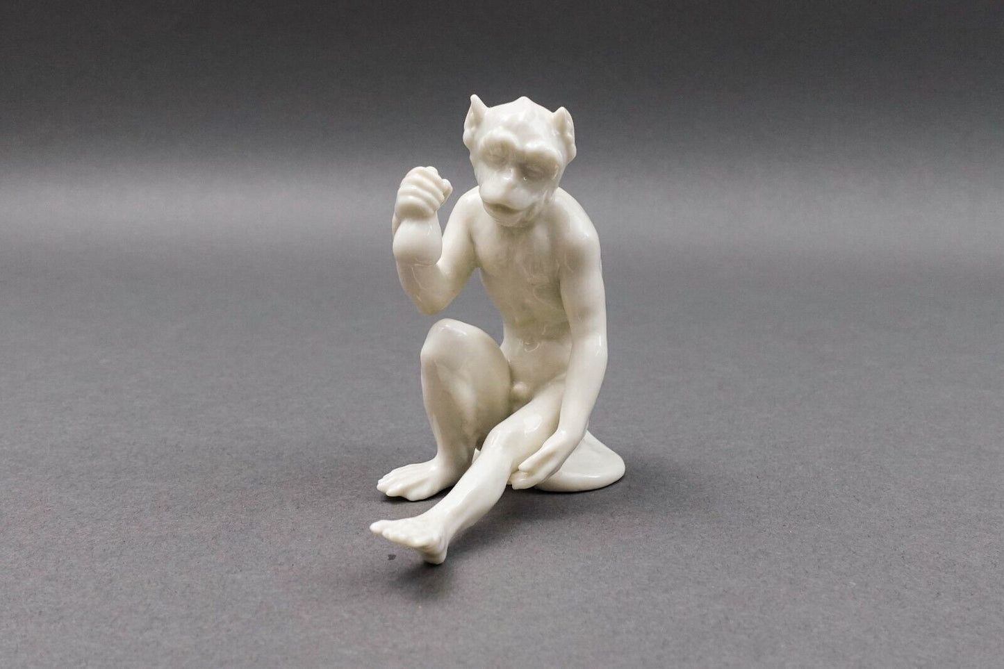 Nymphenburg Germany Rare Antique White Porcelain Monkey Figurine Holding Fruit