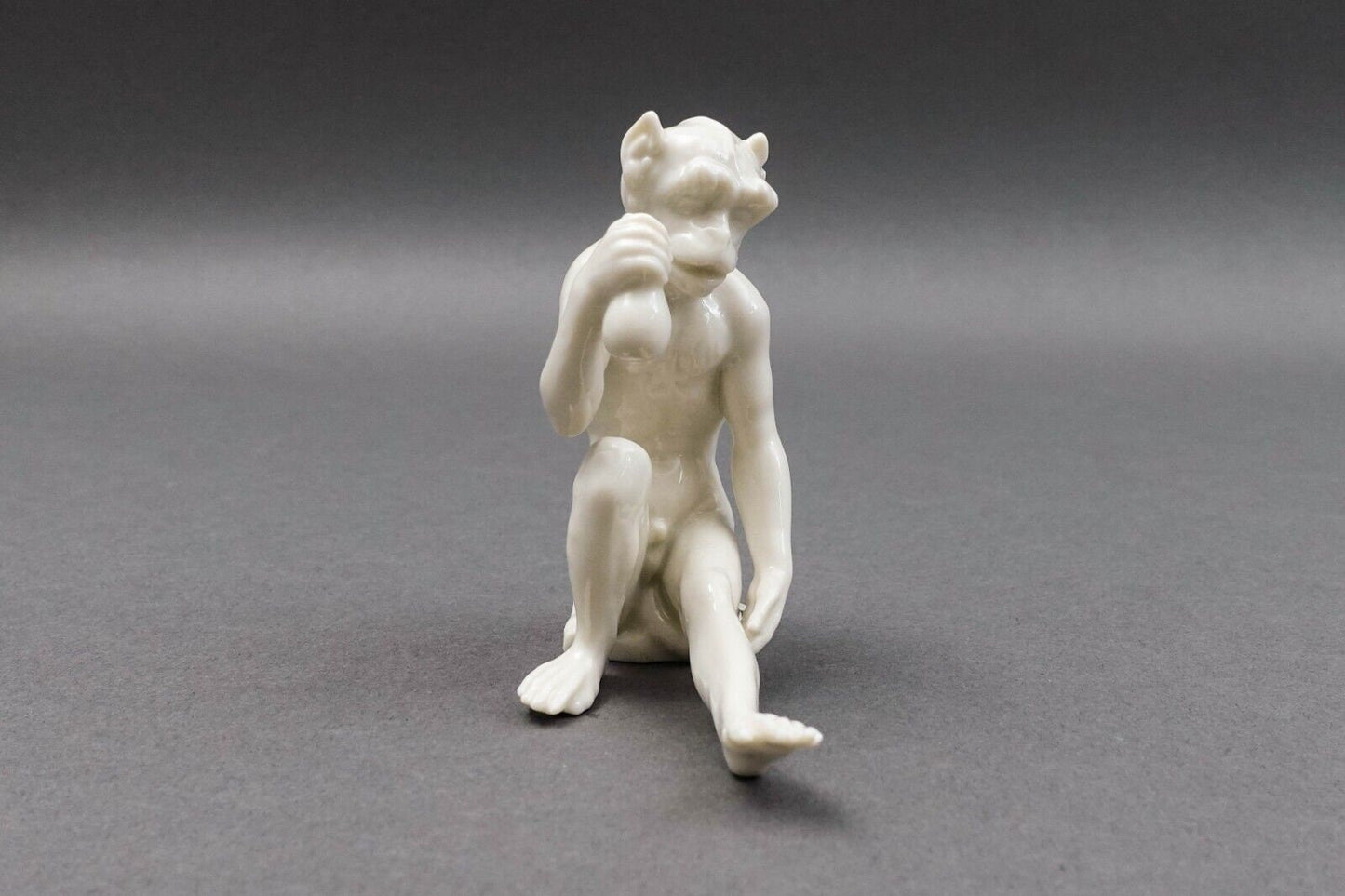 Nymphenburg Germany Rare Antique White Porcelain Monkey Figurine Holding Fruit