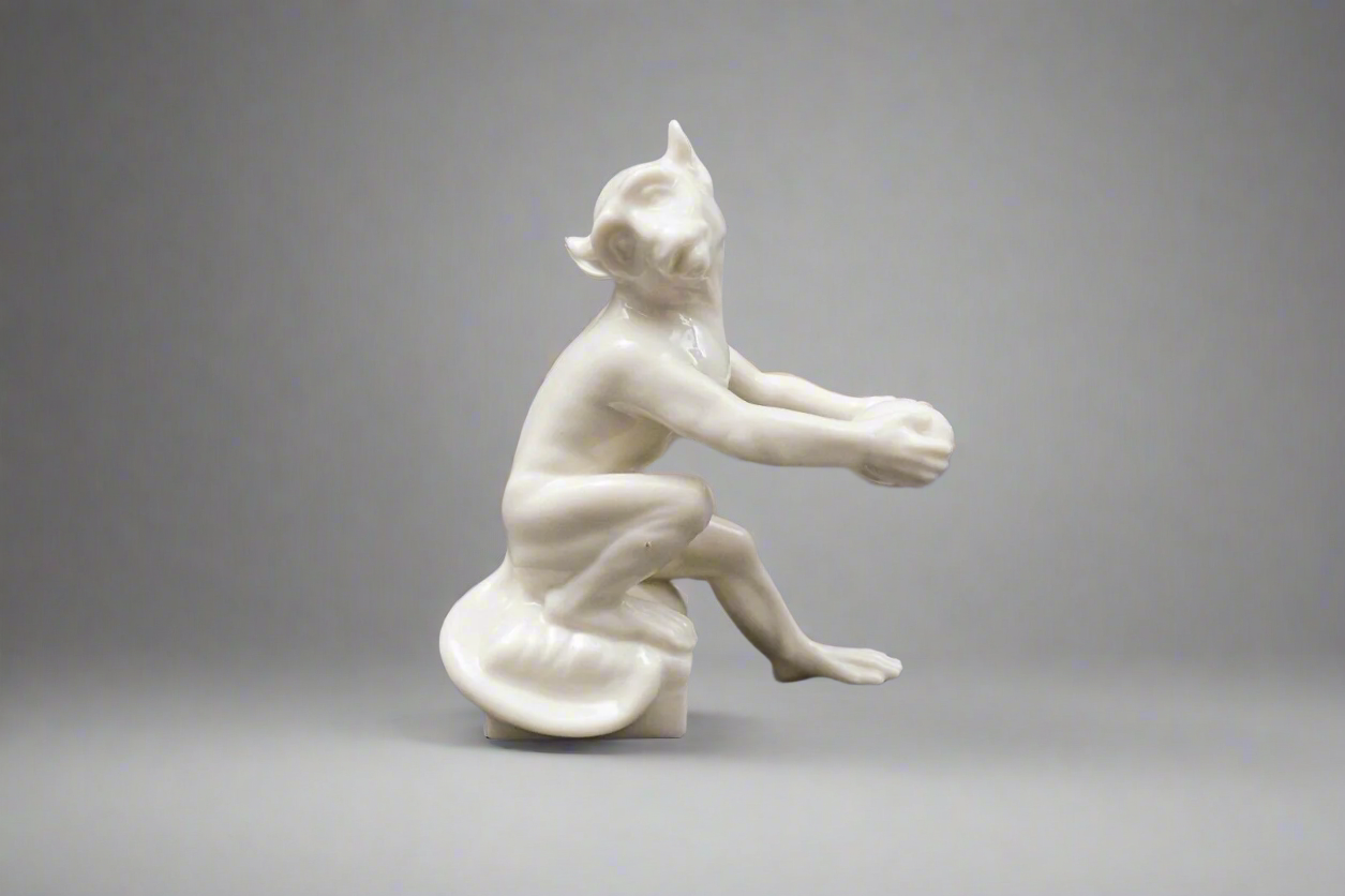 Nymphenburg Germany Rare Antique White Porcelain Monkey Figurine Holding Fruit