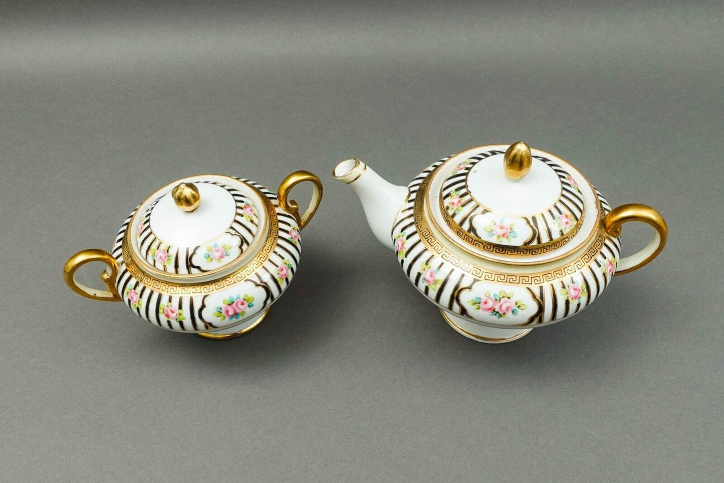 Nippon Japan Hand Painted Pink Roses Gold Gilded Tea Set - No Creamer