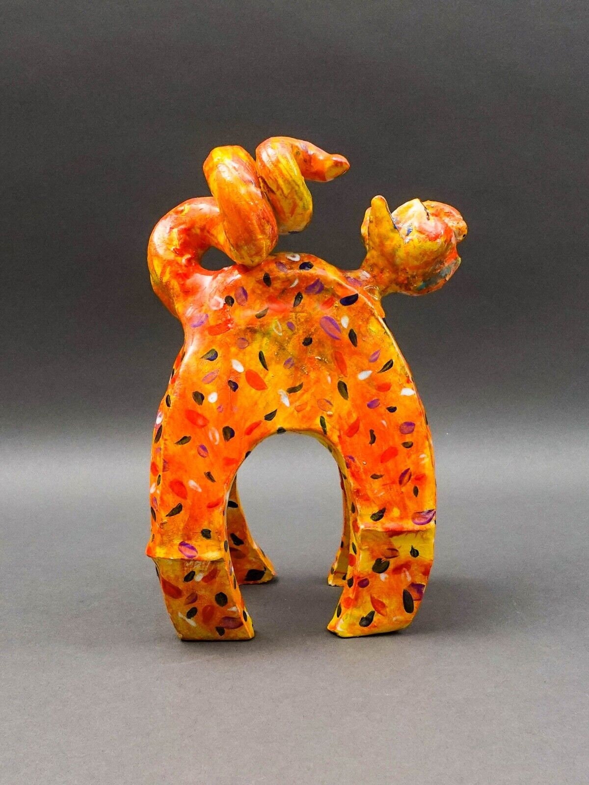 Whimsical Signed Studio Art Pottery Ceramic Cat Figurine Sculpture 11 1/4"