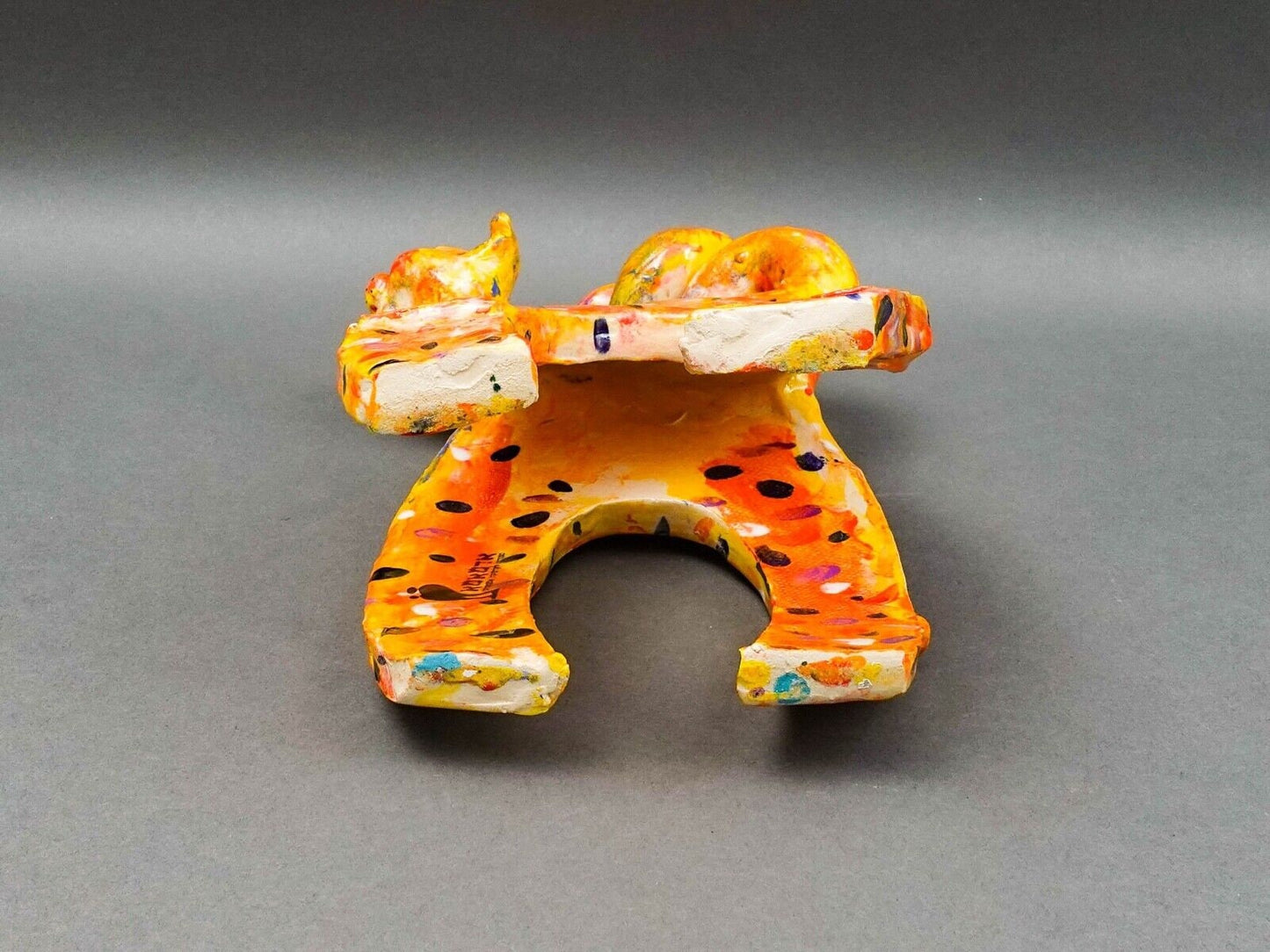 Whimsical Signed Studio Art Pottery Ceramic Cat Figurine Sculpture 11 1/4"