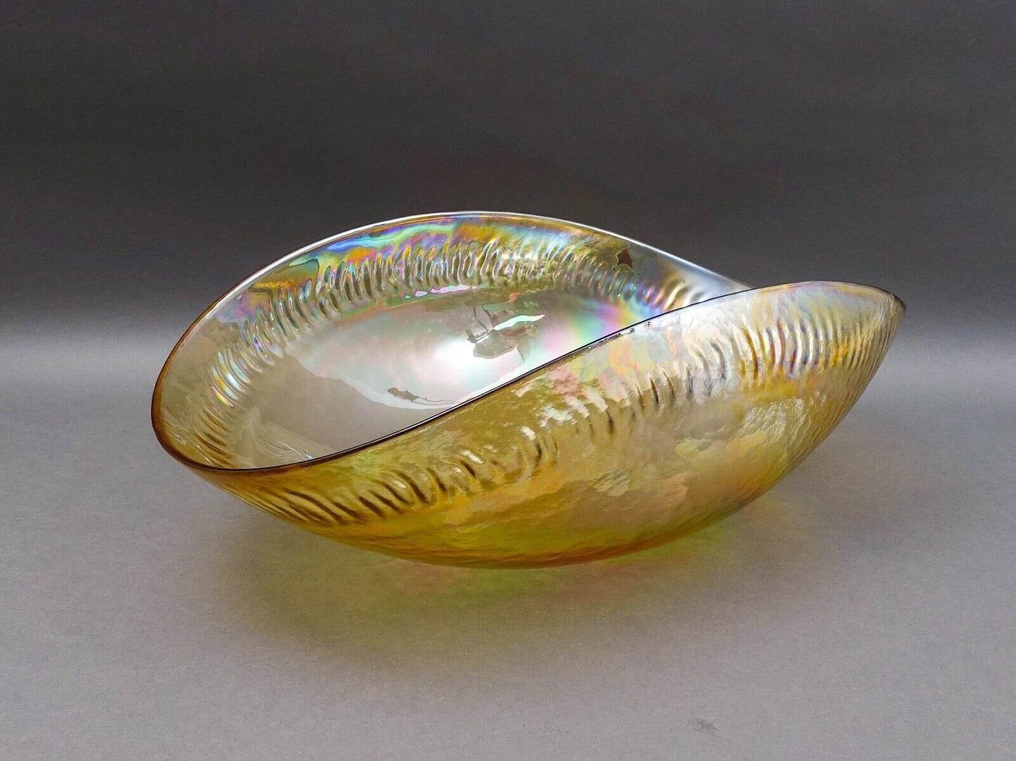 Yalos Casa Murano Signed Iridescent Gold Large Art Glass Centerpiece Bowl 20"