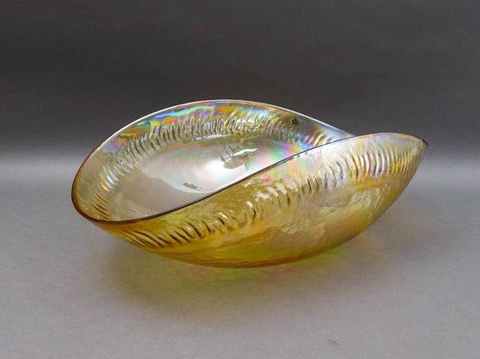 Yalos Casa Murano Signed Iridescent Gold Large Art Glass Centerpiece Bowl 20"