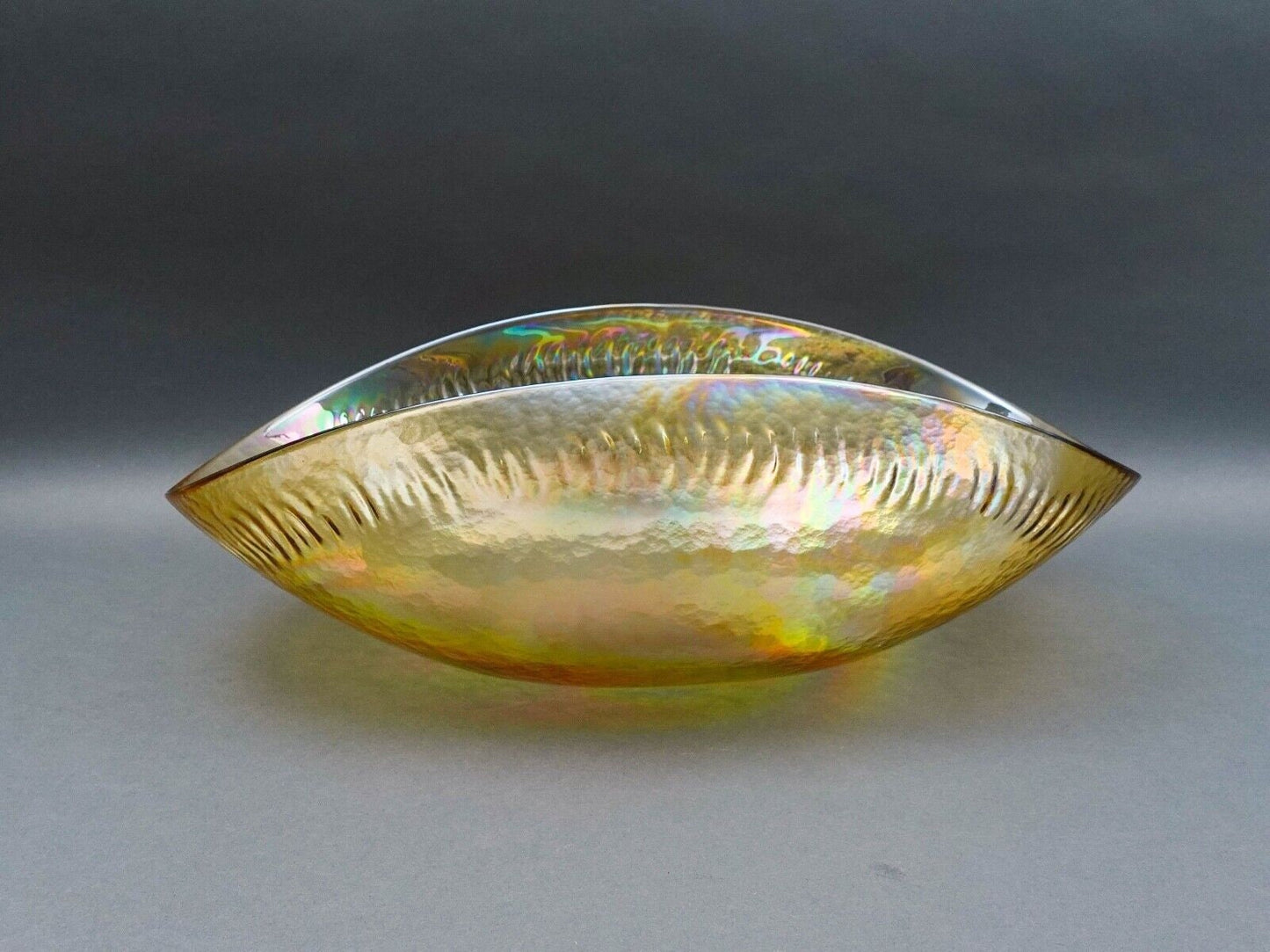 Yalos Casa Murano Signed Iridescent Gold Large Art Glass Centerpiece Bowl 20"