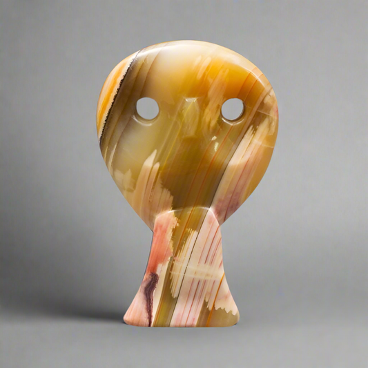 Mid Century Modern Abstract Polished Onyx Stone Owl Sculpture 6 1/2"