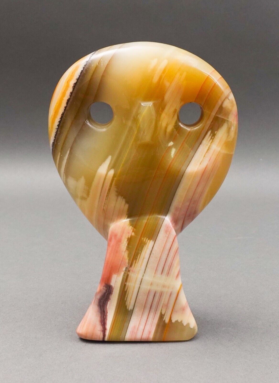 Mid Century Modern Abstract Polished Onyx Stone Owl Sculpture 6 1/2"