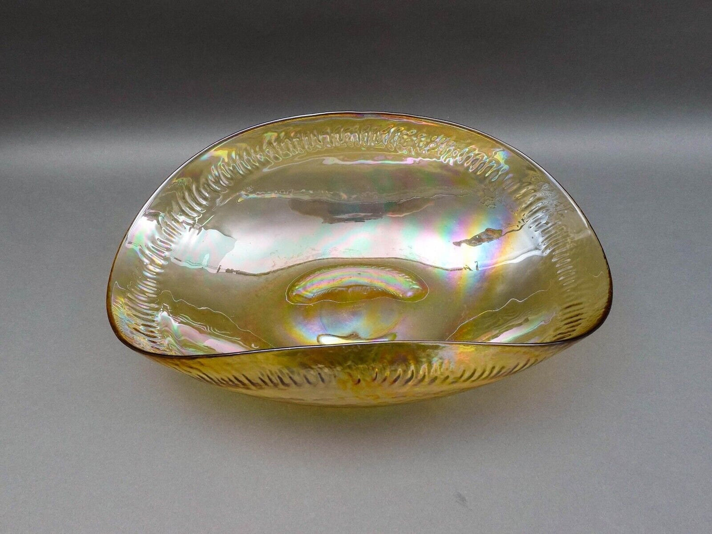 Yalos Casa Murano Signed Iridescent Gold Large Art Glass Centerpiece Bowl 20"