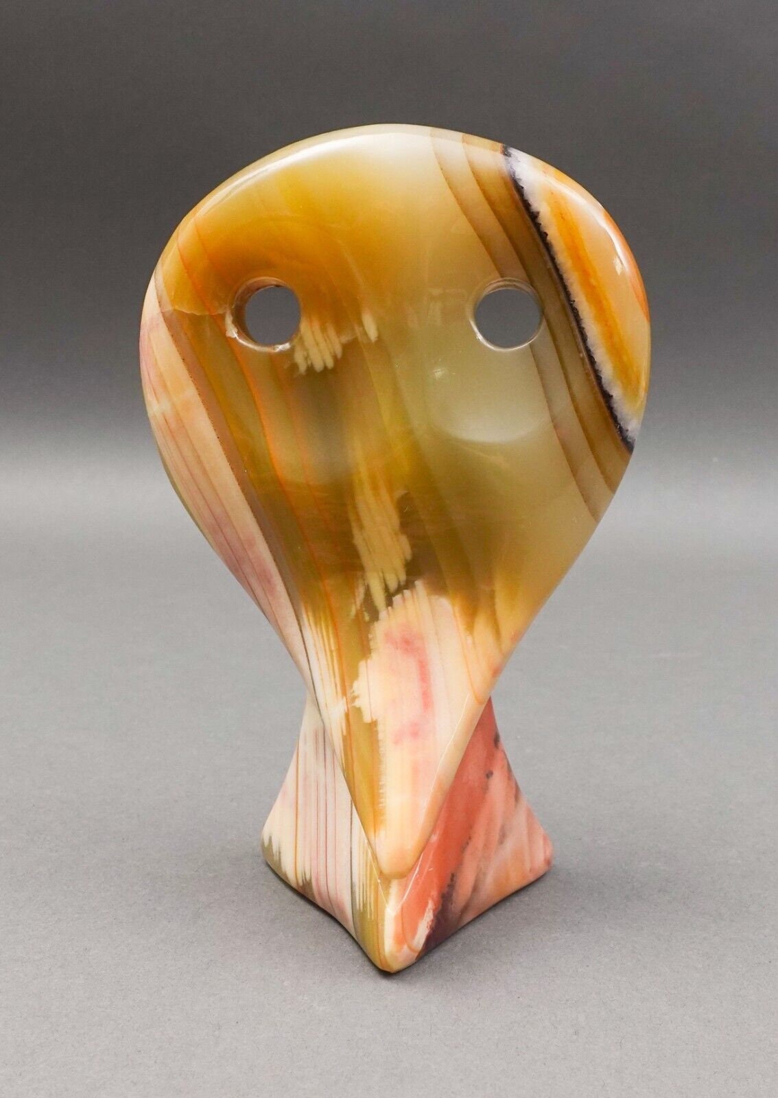 Mid Century Modern Abstract Polished Onyx Stone Owl Sculpture 6 1/2"