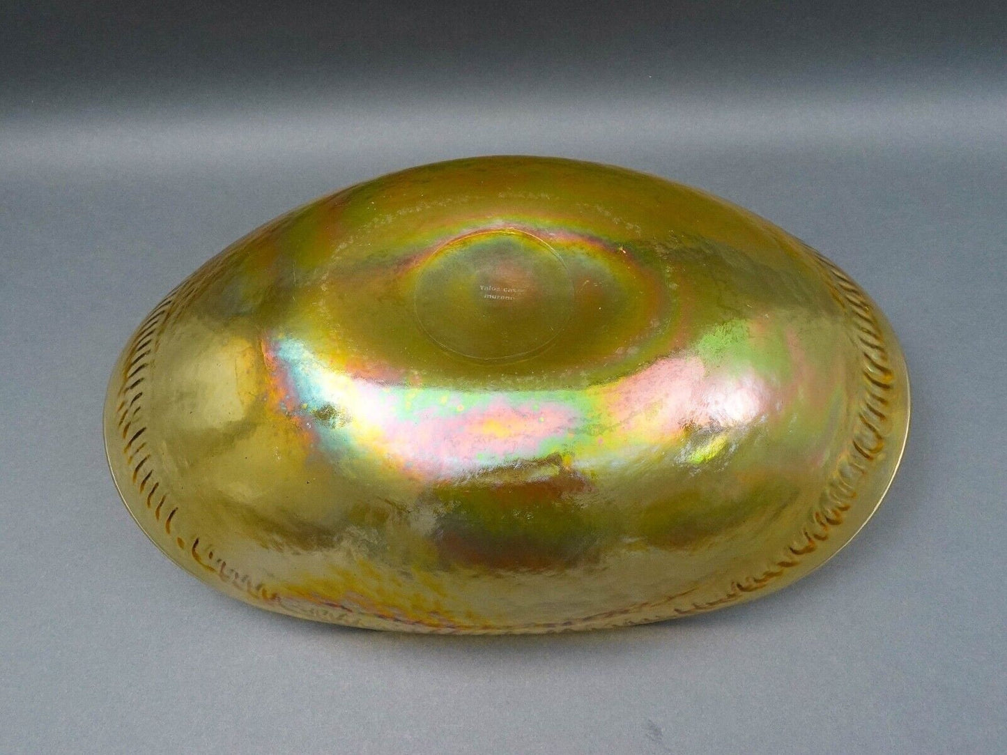 Yalos Casa Murano Signed Iridescent Gold Large Art Glass Centerpiece Bowl 20"
