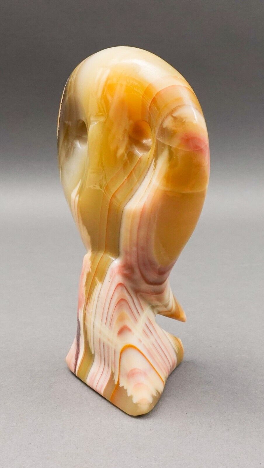 Mid Century Modern Abstract Polished Onyx Stone Owl Sculpture 6 1/2"