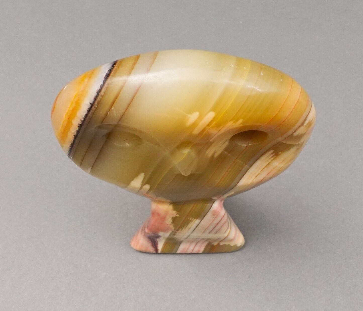 Mid Century Modern Abstract Polished Onyx Stone Owl Sculpture 6 1/2"