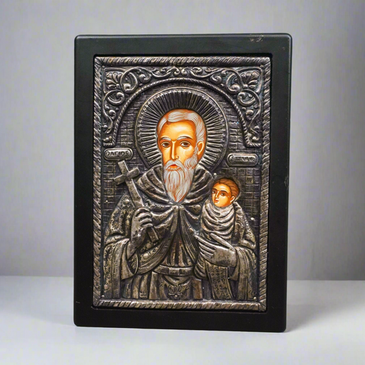 Saint Agios Stylianos Of Paphlagonia 950 Silver Greek Byzantine Icon Plaque