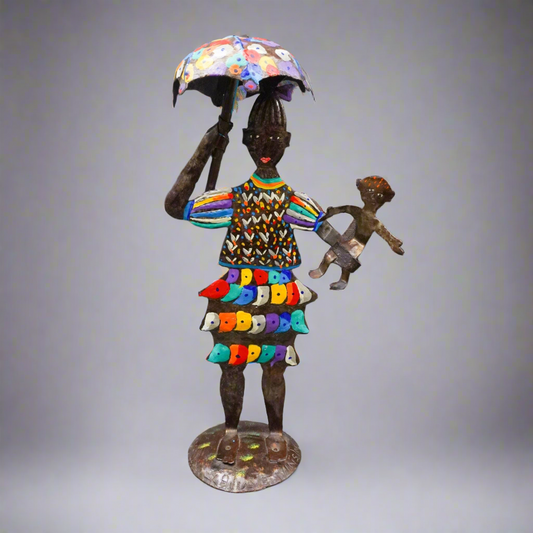 Winston Cajuste (20th C, Haiti) Signed Folk Art Metal Fgurine Sculpture 17 1/4"