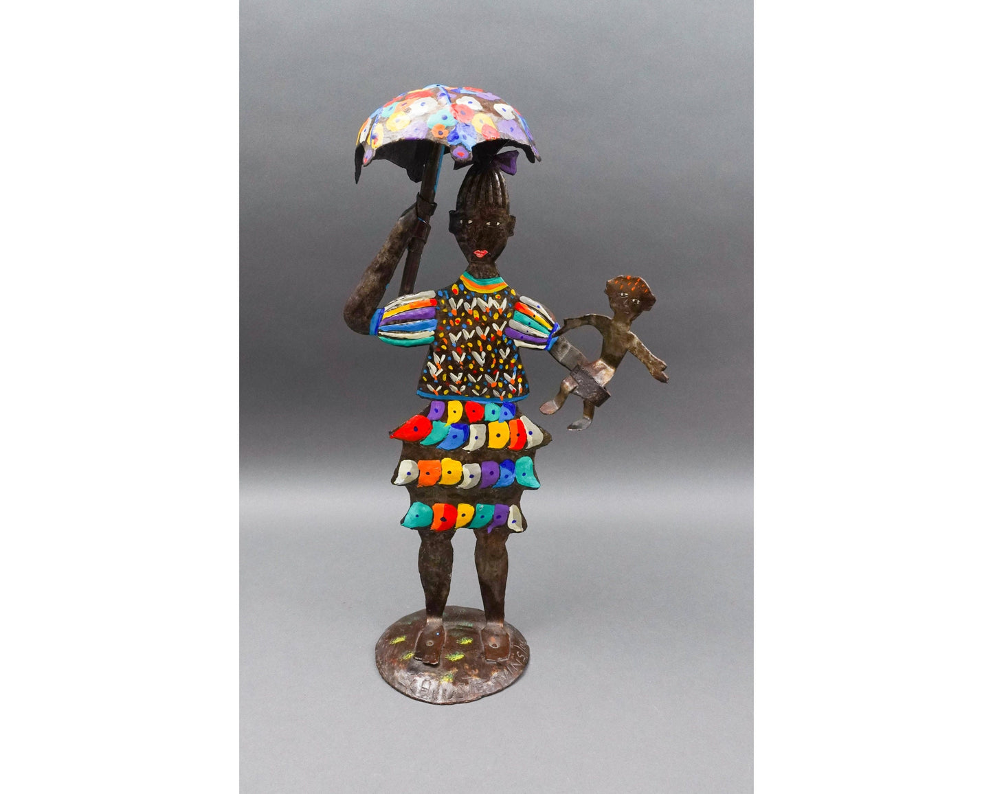 Winston Cajuste (20th C, Haiti) Signed Folk Art Metal Fgurine Sculpture 17 1/4"