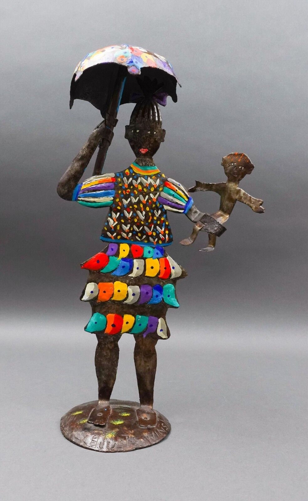 Winston Cajuste (20th C, Haiti) Signed Folk Art Metal Fgurine Sculpture 17 1/4"