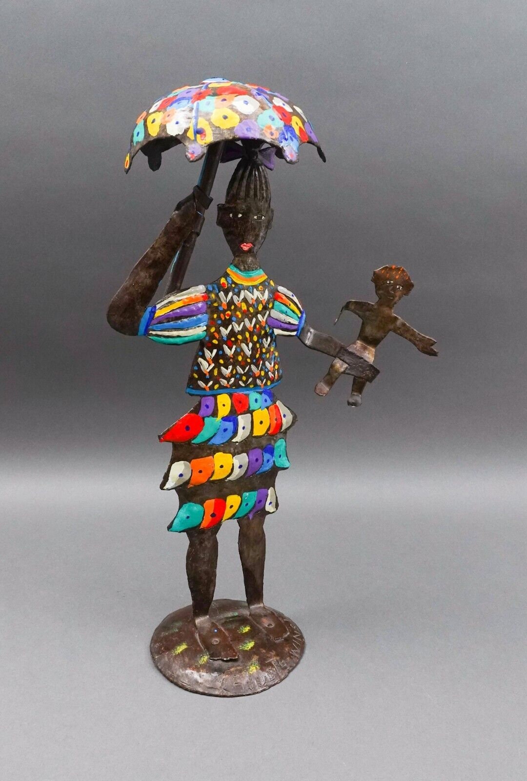 Winston Cajuste (20th C, Haiti) Signed Folk Art Metal Fgurine Sculpture 17 1/4"