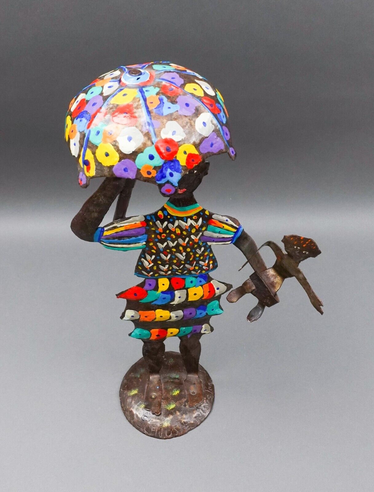Winston Cajuste (20th C, Haiti) Signed Folk Art Metal Fgurine Sculpture 17 1/4"