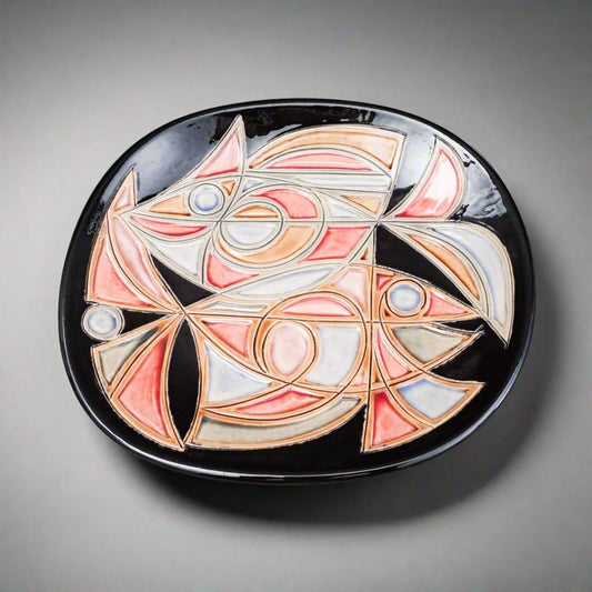 Avraham Gofer Israel Signed MCM Abstract Fish Studio Art Pottery Plate 10 1/2"