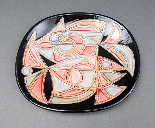 Avraham Gofer Israel Signed MCM Abstract Fish Studio Art Pottery Plate 10 1/2"