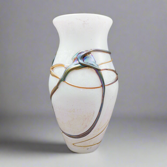 Marcel Saba France Signed Vintage Iridescent Art Glass Vase 16"