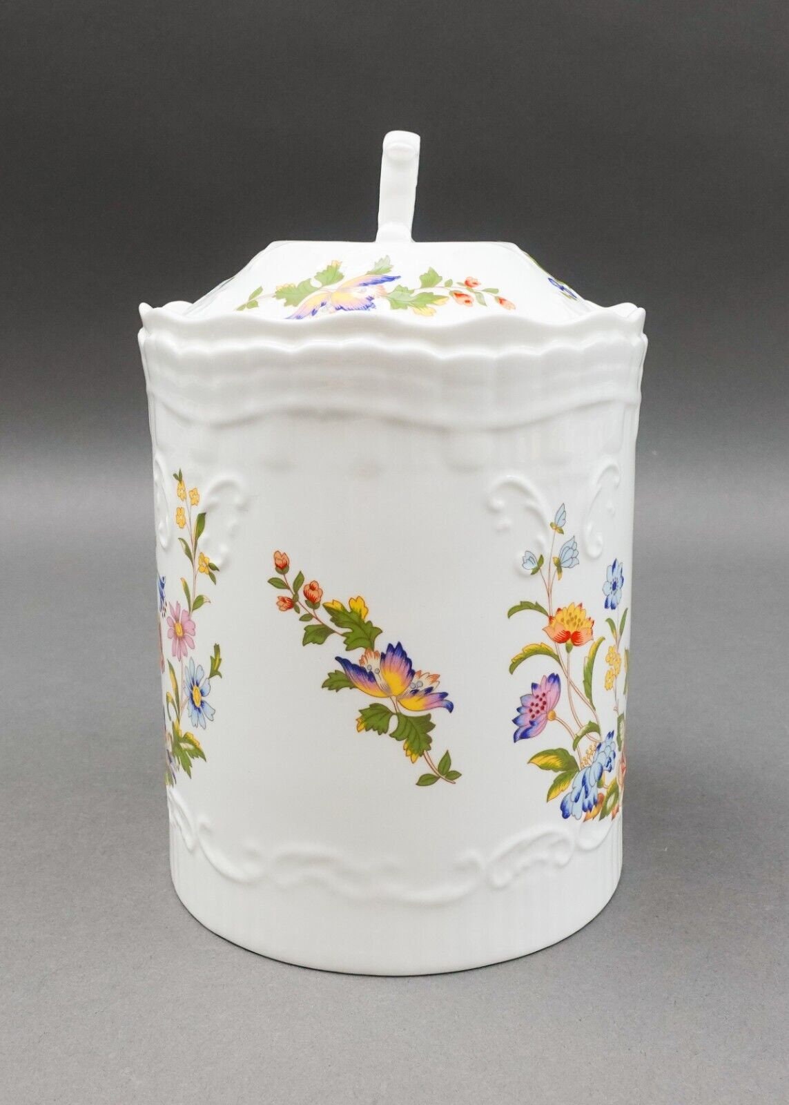 Aynsley England Cottage Garden Floral Covered Biscuit Jar Canister 7 1/2"