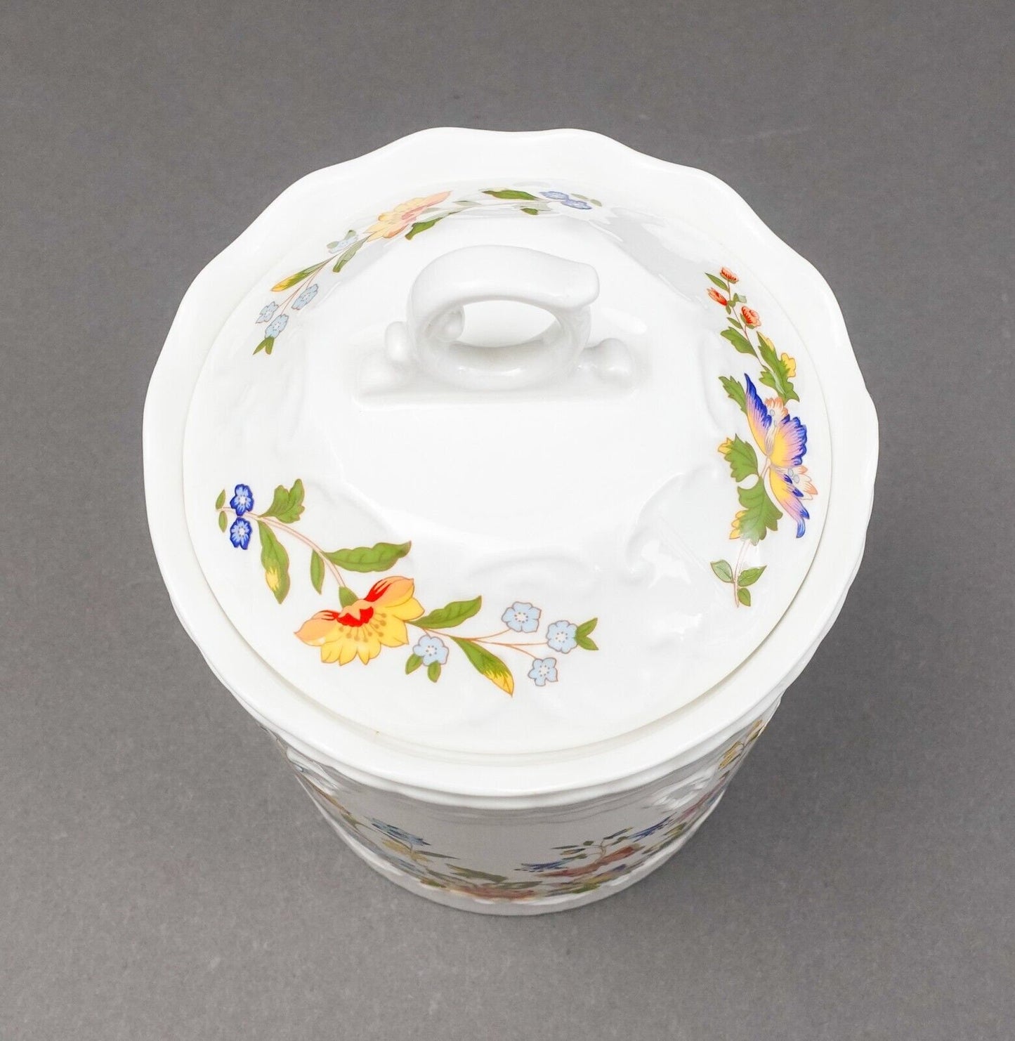 Aynsley England Cottage Garden Floral Covered Biscuit Jar Canister 7 1/2"