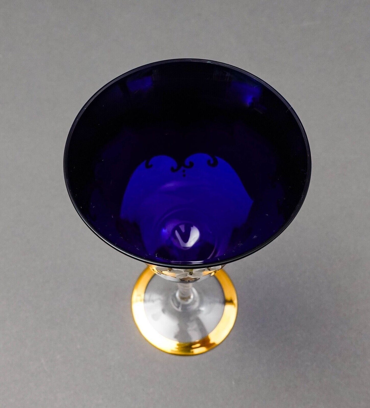 Tre Fuochi Venetian Murano Glass Cobalt Blue 24K Gold Wine Glasses Set Of 6