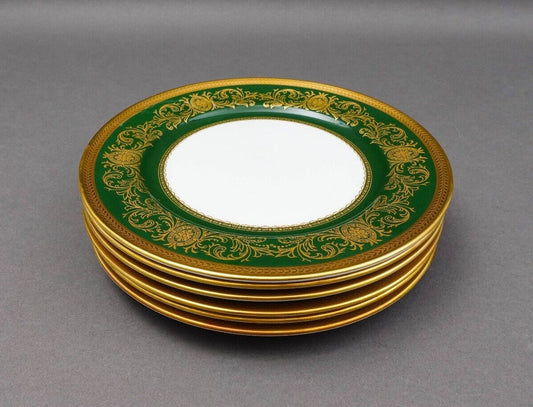 Aynsley England Imperial 193 Laurel Green Gold 8" Salad Plates Set Of 6