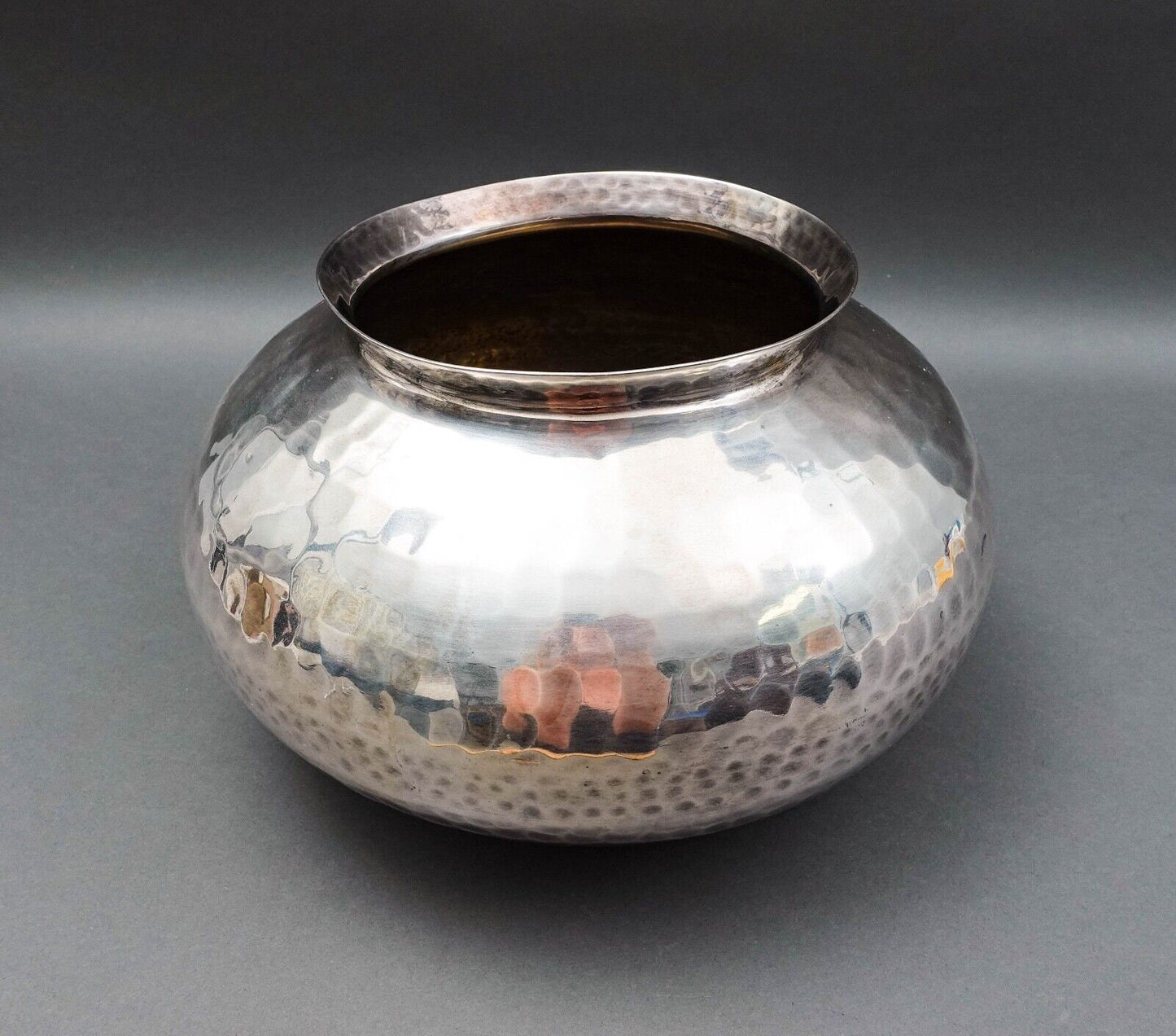 Gervasoni Blu Italy Hammered Silver Plate Metal Container Planter Vase 12"