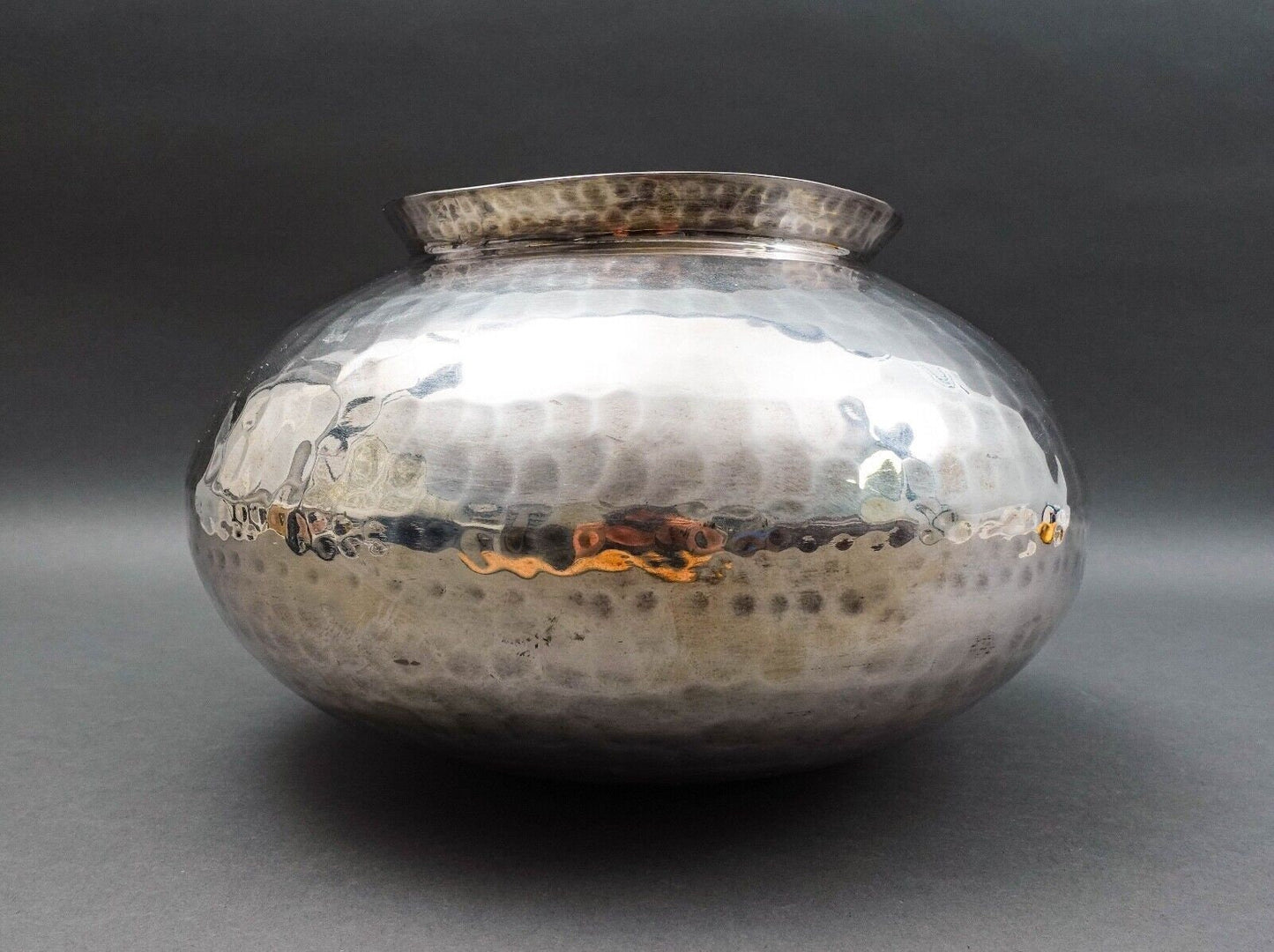 Gervasoni Blu Italy Hammered Silver Plate Metal Container Planter Vase 12"