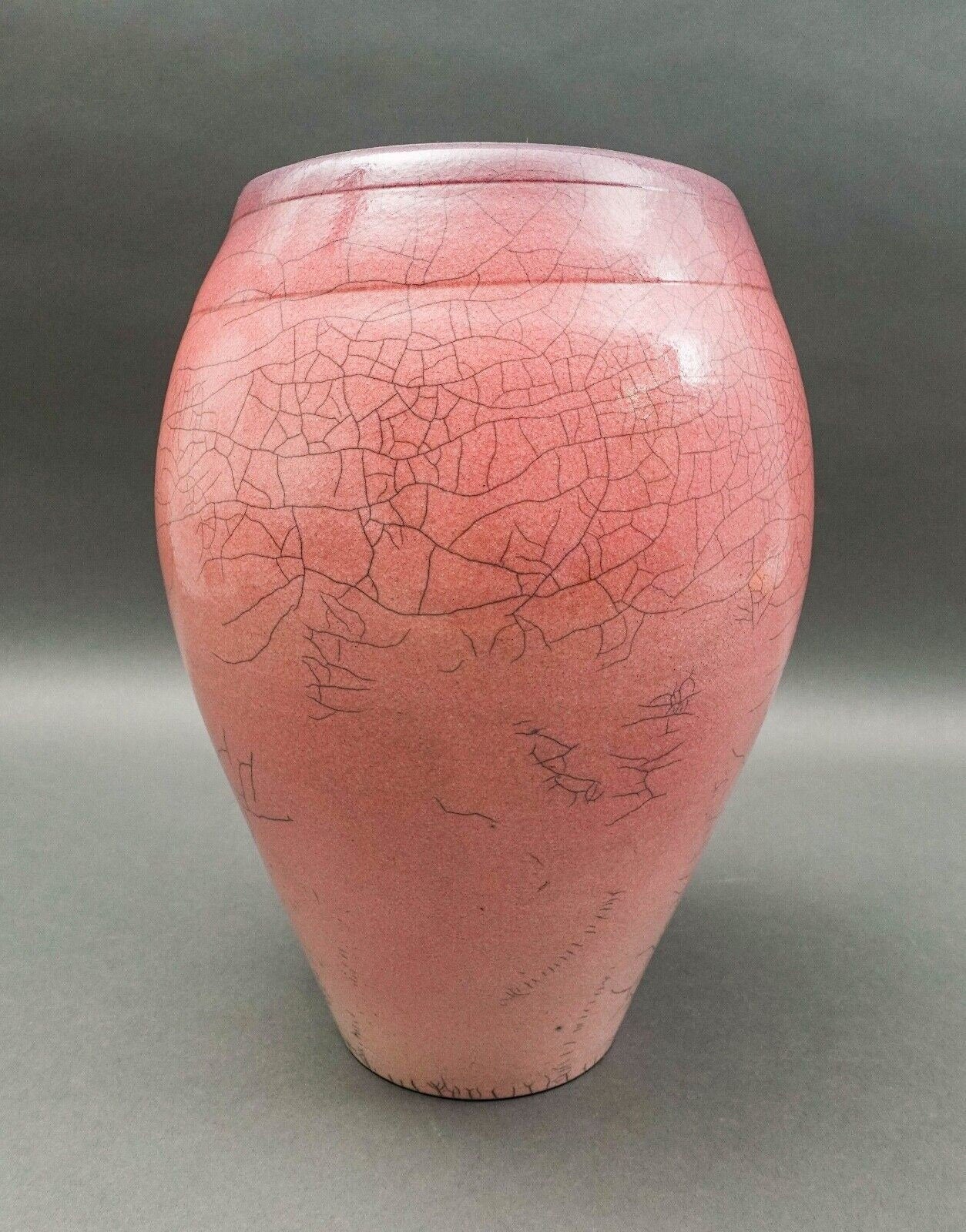Galloway 1987 Signed Vintage Crackled Glazed Raku Studio Art Pottery Vase 12"