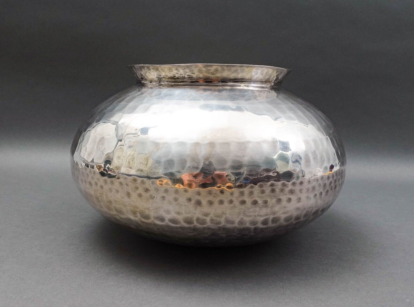 Gervasoni Blu Italy Hammered Silver Plate Metal Container Planter Vase 12"