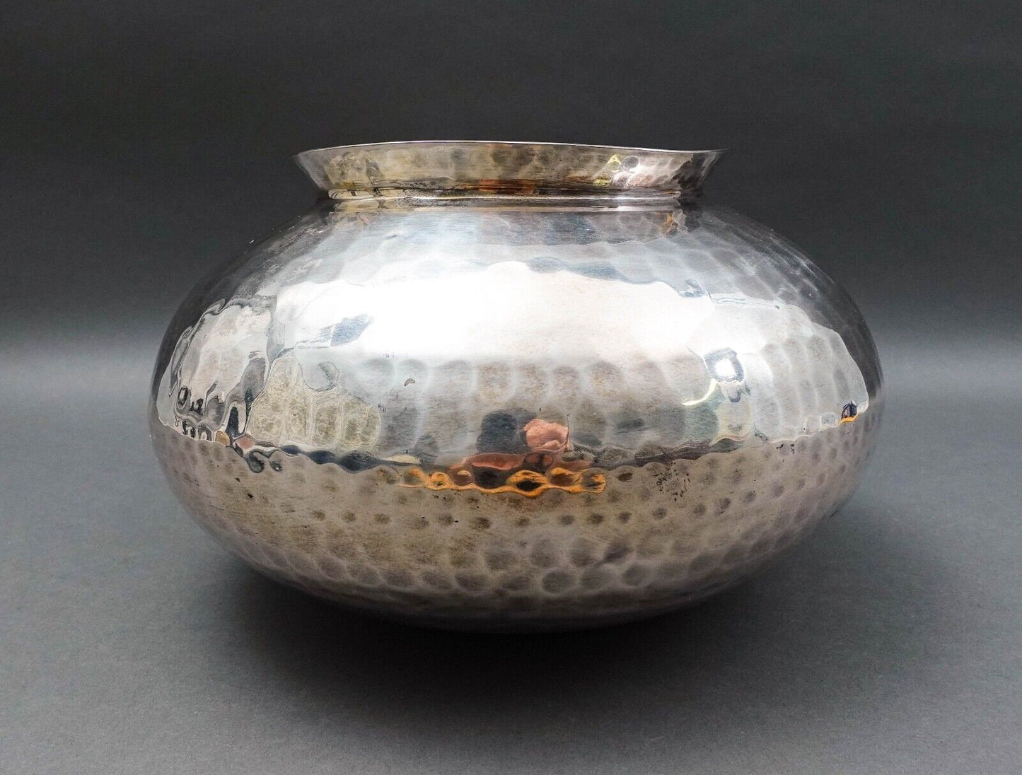 Gervasoni Blu Italy Hammered Silver Plate Metal Container Planter Vase 12"