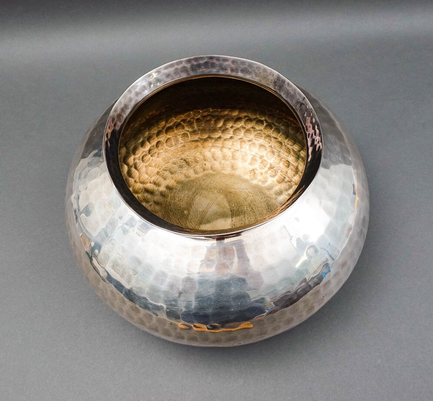 Gervasoni Blu Italy Hammered Silver Plate Metal Container Planter Vase 12"