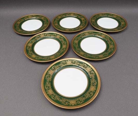 Aynsley England Imperial 193 Laurel Green Gold 8" Salad Plates Set Of 6