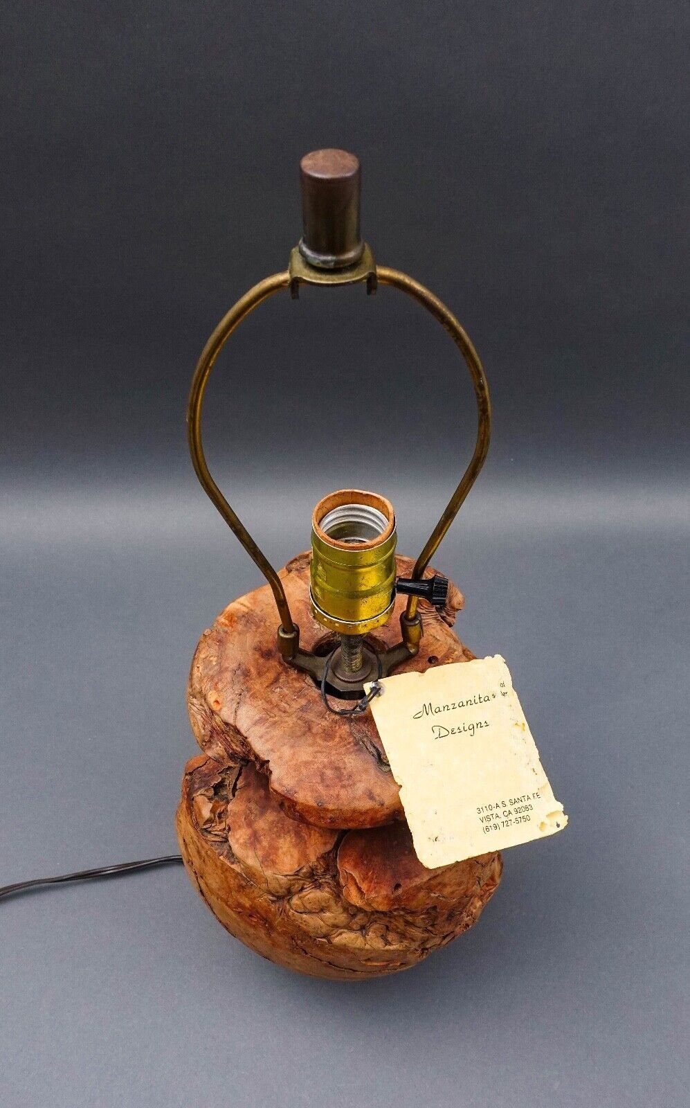 Manzanita Designs California Vintage Free Form Burl Root Wood Table Lamp