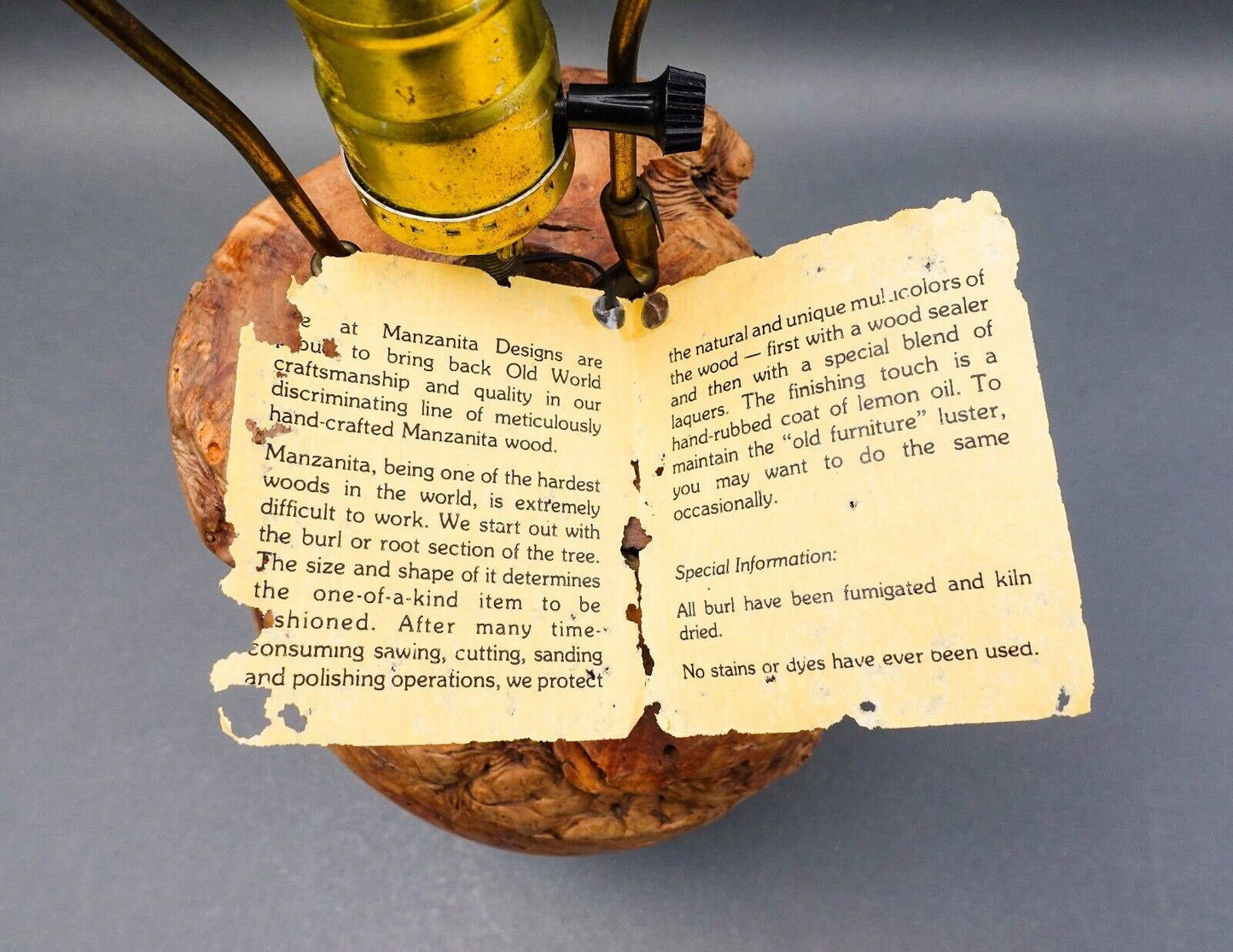 Manzanita Designs California Vintage Free Form Burl Root Wood Table Lamp