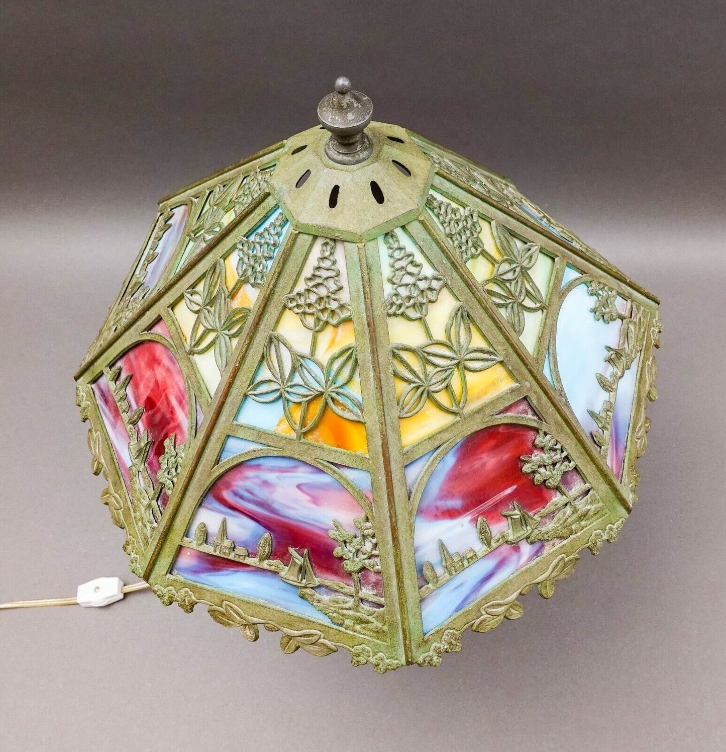 Bradley & Hubbard Antique Vintage Arts And Crafts Leaded Slag Glass Table Lamp