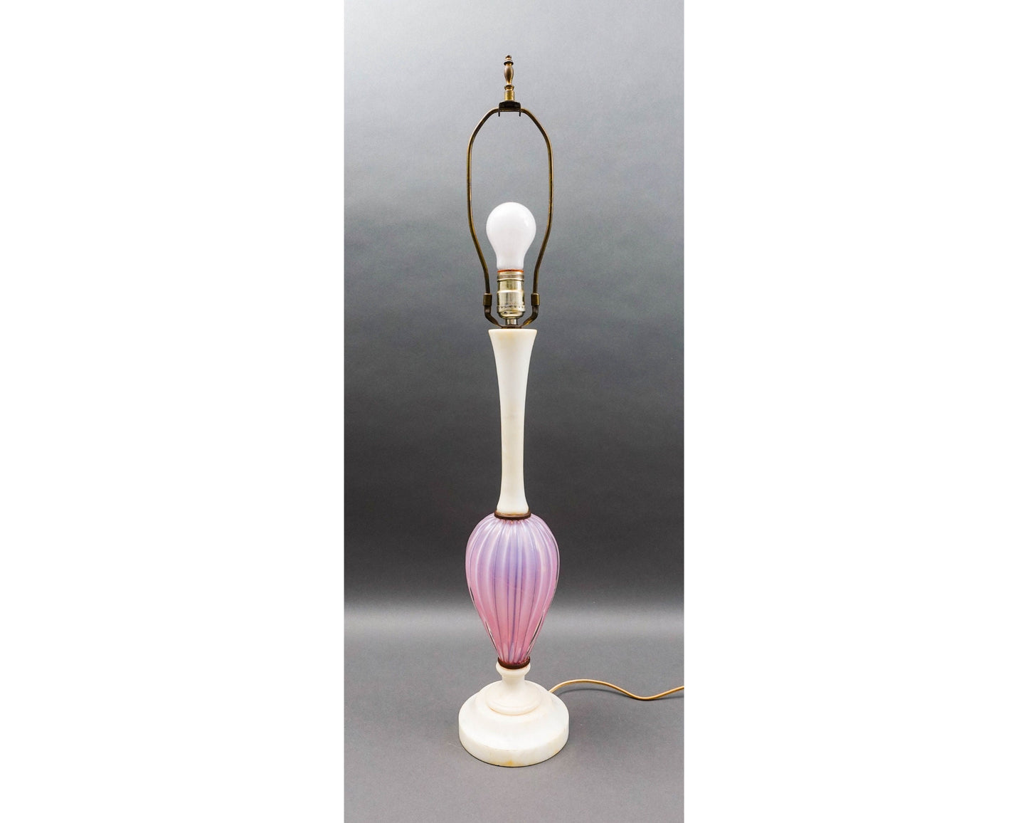 Vintage MCM Italian Murano Pink Opaline Art Glass Marble Table Lamp (Read)