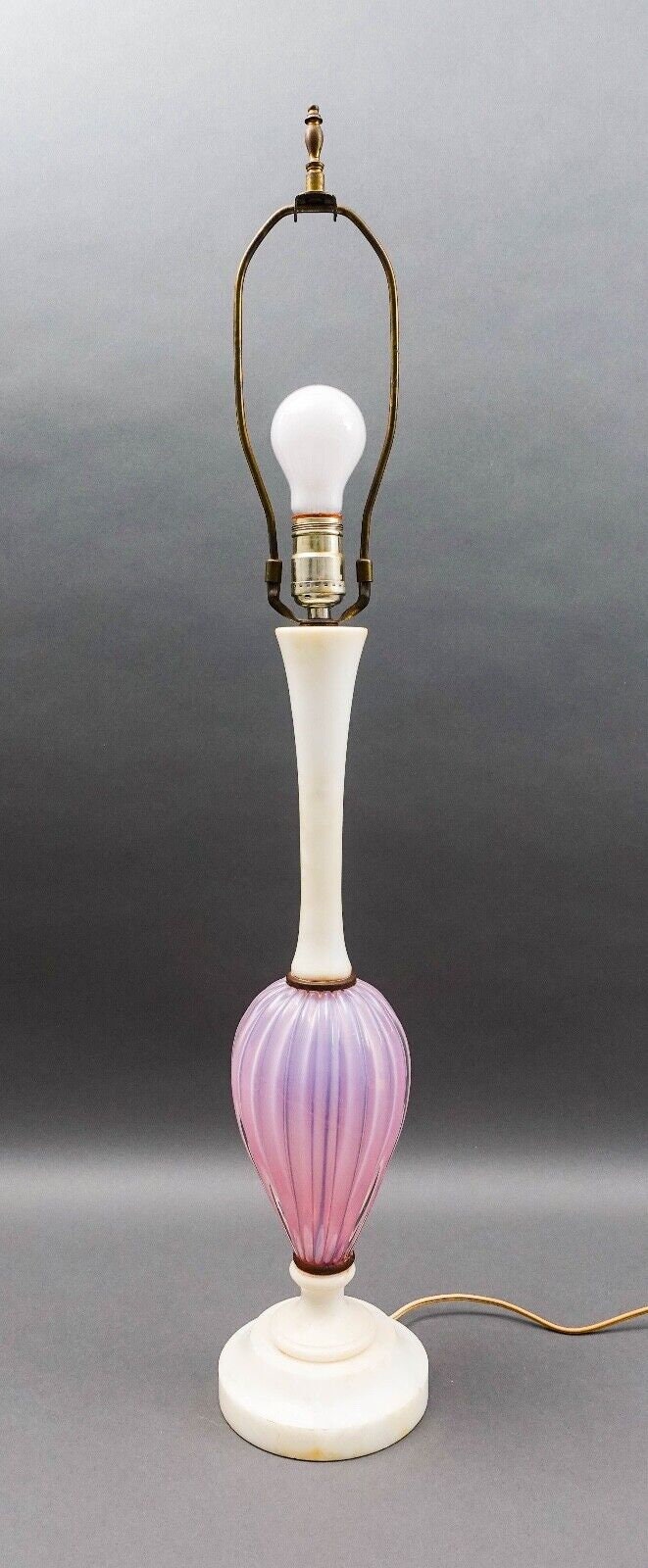 Vintage MCM Italian Murano Pink Opaline Art Glass Marble Table Lamp (Read)