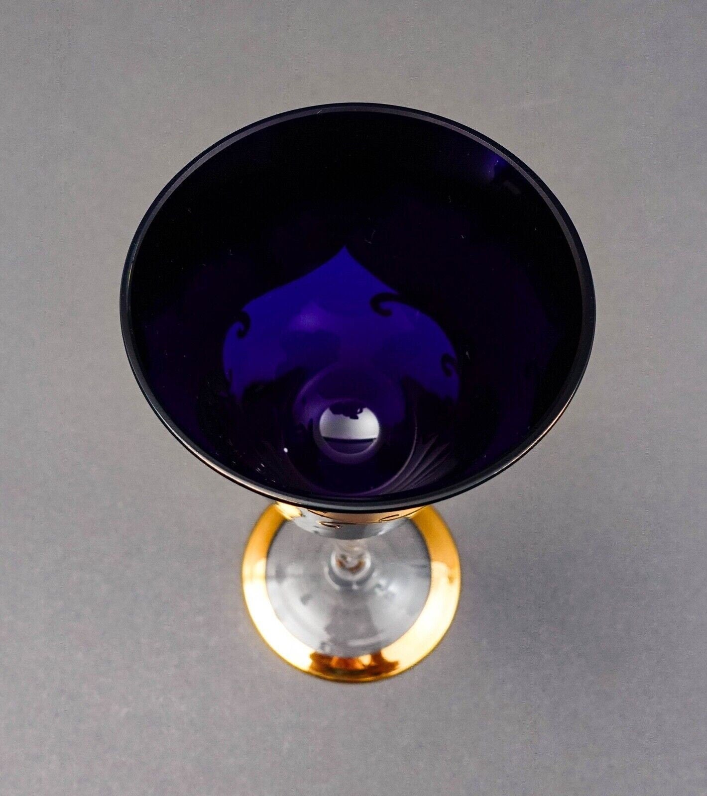 Tre Fuochi Venetian Murano Glass Cobalt Blue 24K Gold Wine Glasses Set Of 6