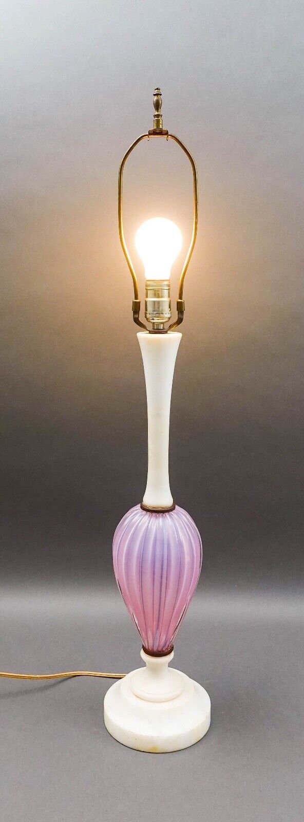 Vintage MCM Italian Murano Pink Opaline Art Glass Marble Table Lamp (Read)