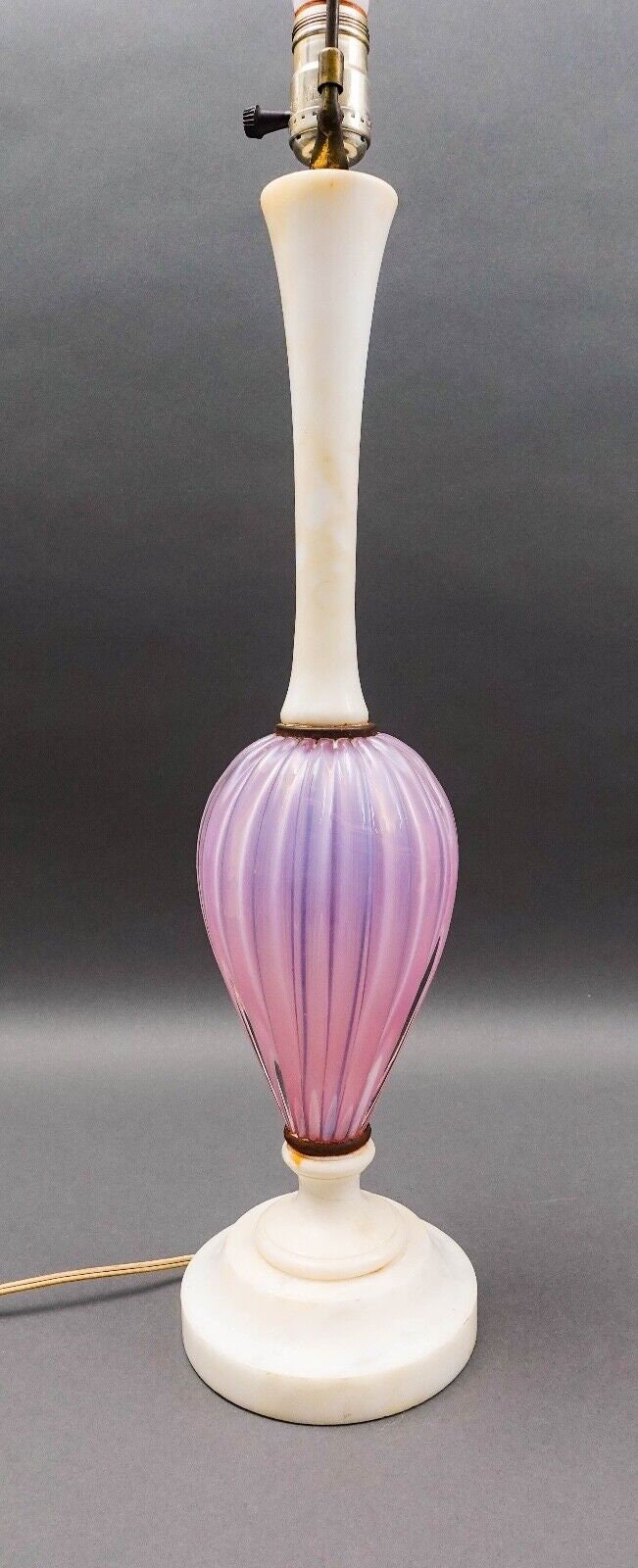 Vintage MCM Italian Murano Pink Opaline Art Glass Marble Table Lamp (Read)