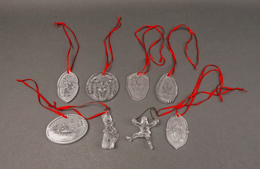 Waterford Vintage Assorted Christmas Glass Tree Ornaments With Pouch Lot Of 8